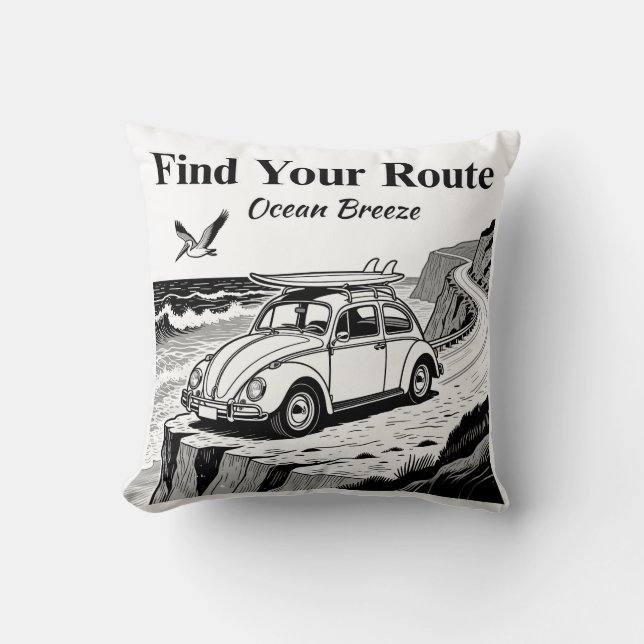 Find Your Route Vintage Surf Bug Graphic Kudde (Framsida)