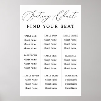 Find Your Seat Wedding Seating Chart Minimalist Poster
