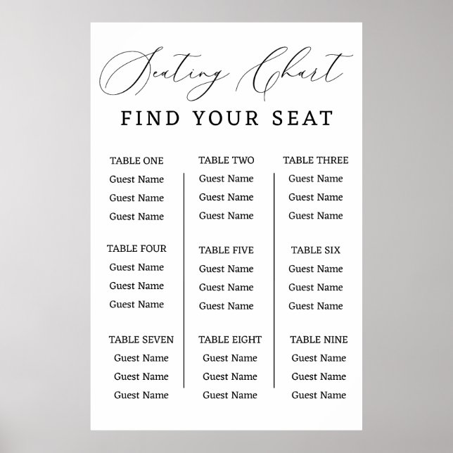 Find Your Seat Wedding Seating Chart Minimalist Poster (Framsidan)