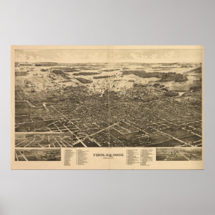 Findlay Ohio 1889 Antique Panoramic Karta Poster