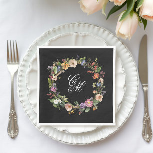 Fine Art Black Blommigt Monogram andedräkt Pappersservett
