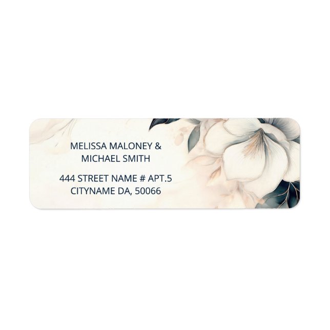 Fine Art Blue Ivory Flower |  Wedding Returadress Etikett (Framsidan)