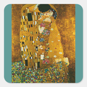 Fine Art-dekal, Gustav Klimt, The Kiss Fyrkantigt Klistermärke