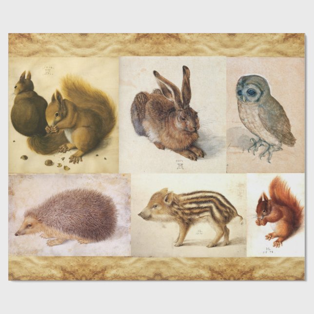 FINE ART-INSAMLING/Animal Teckning Parchment Presentpapper (Platt)