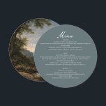 Fine Art Landscape Wedding Romantic Nature  Meny<br><div class="desc">Fine Art Landscape Wedding Menu | Romantic Nature Reception Menu Card Set a refined tone for your wedding reception with this romantic fine art landscape wedding menu. Featuring a softly painted countryside scene with misty hills, trees, and a tranquil sky, this design evokes a timeless, old-world elegance ideal for classic...</div>