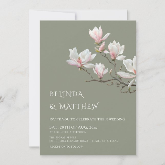Fine Art Magnolia Casual Sage Green Wedding Inbjudningar (Framsida)