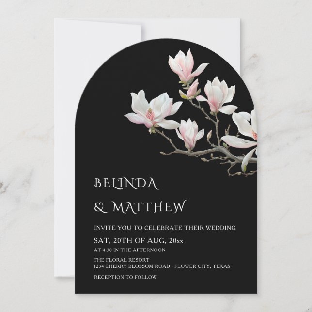 Fine Art Magnolia Casual Wedding Black Inbjudningar (Framsida)