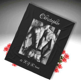 Fine Art Male Back in Jeans Name, Caption on Black Fleecefilt