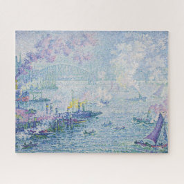 Fine Art Painting Sea Port Ships Bridge Light Blue Pussel