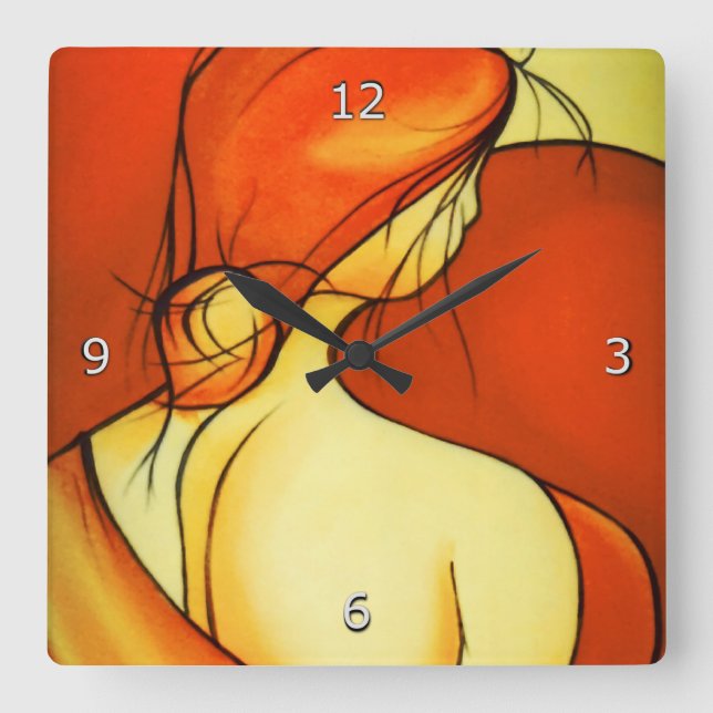 Fine Art Pensive Dam i Orange Fyrkantig Klocka (Framsida)