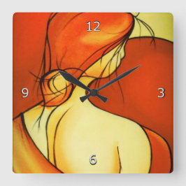 Fine Art Pensive Dam i Orange Fyrkantig Klocka