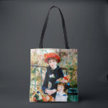 Fine Art Renoir's Two Sisters Tote Tygkasse<br><div class="desc">Pierre-Auguste Renoir skapat denna charmmålning 1881. Det kallades "Two Sisters" när det först ställdes ut året därpå. Oljan på canvas kallades "På Terrace" av sin första ägare Paul Durand-Ruel. Floden Seine visas i bakgrunden.</div>