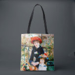 Fine Art Renoir's Two Sisters Tote Tygkasse<br><div class="desc">Pierre-Auguste Renoir skapat denna charmmålning 1881. Det kallades "Two Sisters" när det först ställdes ut året därpå. Oljan på canvas kallades "På Terrace" av sin första ägare Paul Durand-Ruel. Floden Seine visas i bakgrunden.</div>