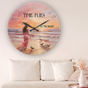 Fine Art Rosa Beach Sunset Rund Klocka