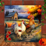Fine Art Tupp Farm Kitchen Tile Kakelplatta<br><div class="desc">Köksbrickor med färgstark bra av tupp och kyckling. Ett glatt tillskott till vilket kök som helst och en underbar gåva till någon som tycker om att laga mat.</div>