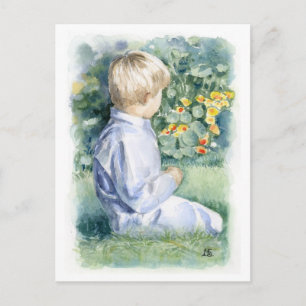 Fine Art-vykort - Boy Sitta i Grass Vykort