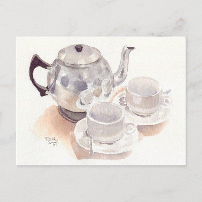 Fine Art-vykort - Tea Set, vattenfärg Vykort (Framsida)