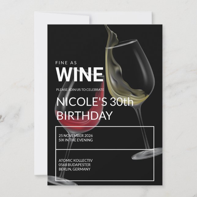 Fine As Wine Elegant Birthday Party Invitation Inbjudningar (Framsida)