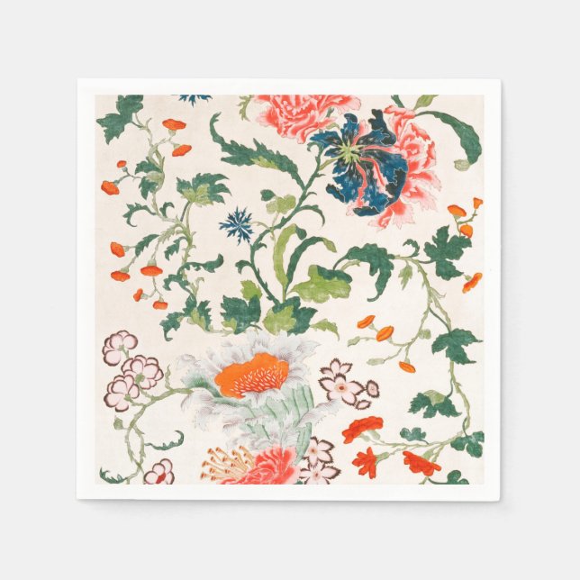 Fine Chinese silk flower design mid 18th century Pappersservett (Framsidan)