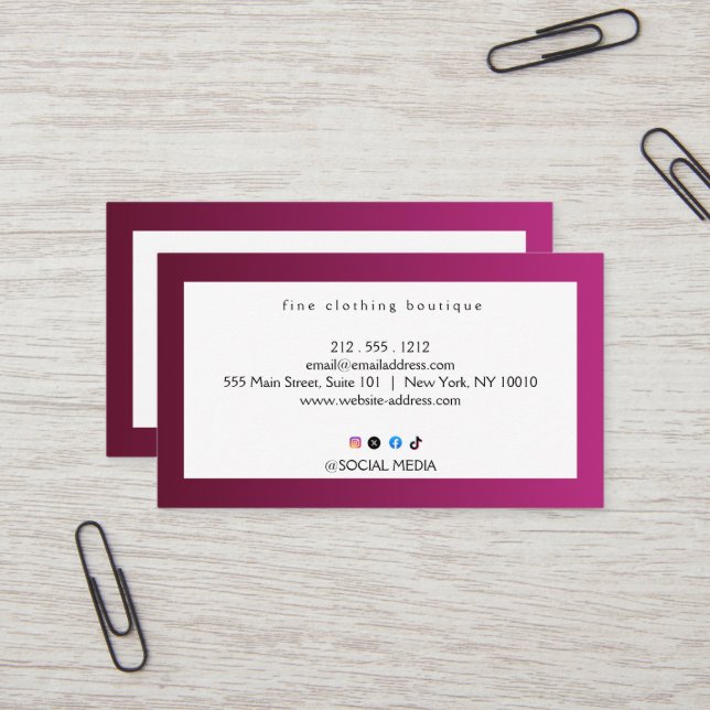 Fine Clothing Boutique Business Card Modern  Visitkort (Fram/Back In Situ)