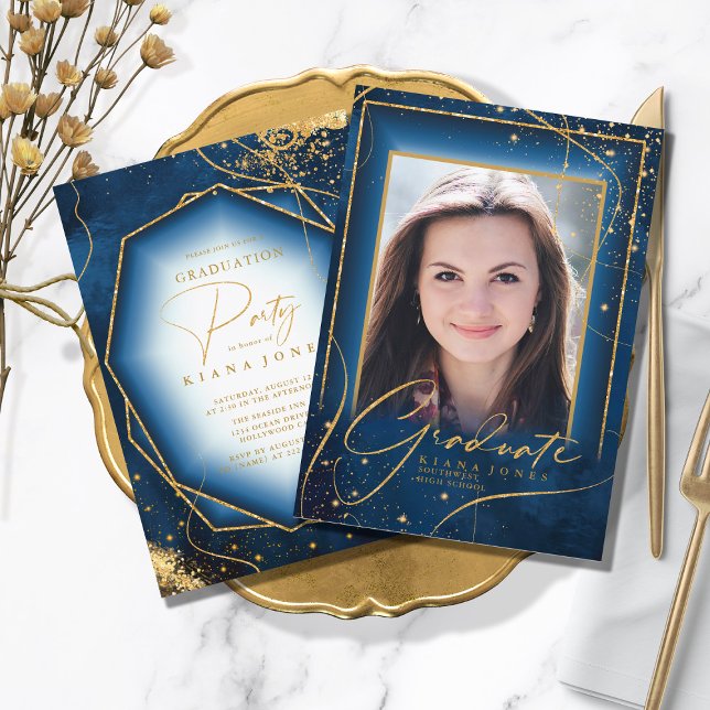 Fine Lines Gold Abstract Graduation Navy ID907 (Skapare uppladdad)