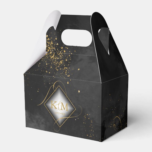 Fine Lines Gold Abstrakt Bröllop V3 Blk/Gld ID867  Presentaskar (Framsidan Sidan)