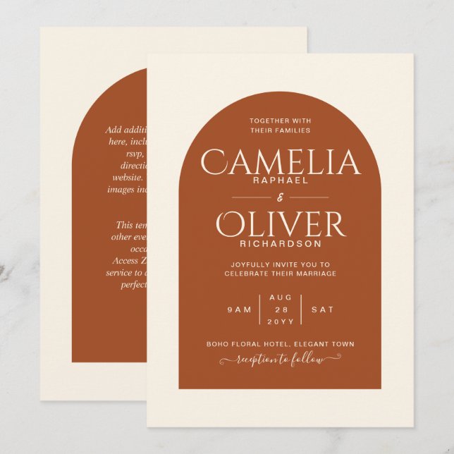 Finest Arch Terracotta MONOCHROME Bröllop Inbjudningar (Fram/baksida)