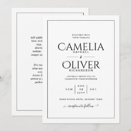 Finest Classic Black White MONOCHROME Bröllop Invi Inbjudningar