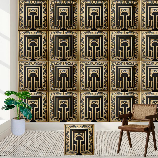 Finest Guld Black Blue-Snyggt Grekiska keramiska p Kakelplatta (Finest Gold Black Blue Stylish Greek Ceramic Tile)
