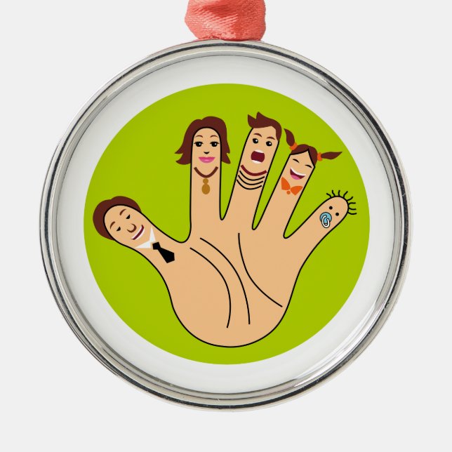 Finger-familjen Teckning Julgransprydnad Metall (Framsidan)