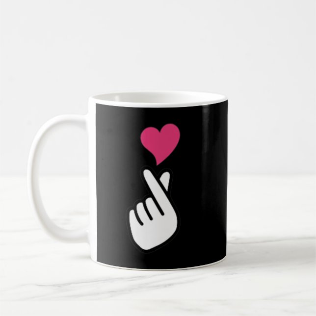 Finger Heart Korea Hand Symbol KPOP Kärlek Sarangh Kaffemugg (Vänster)