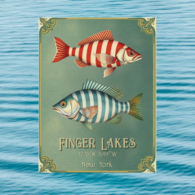 Finger Lakes New York nautisk fisk vykort  (Skapare uppladdad)