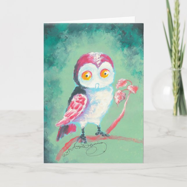 Finger målat Uggla Art Greeting Card Kort (Framsida)