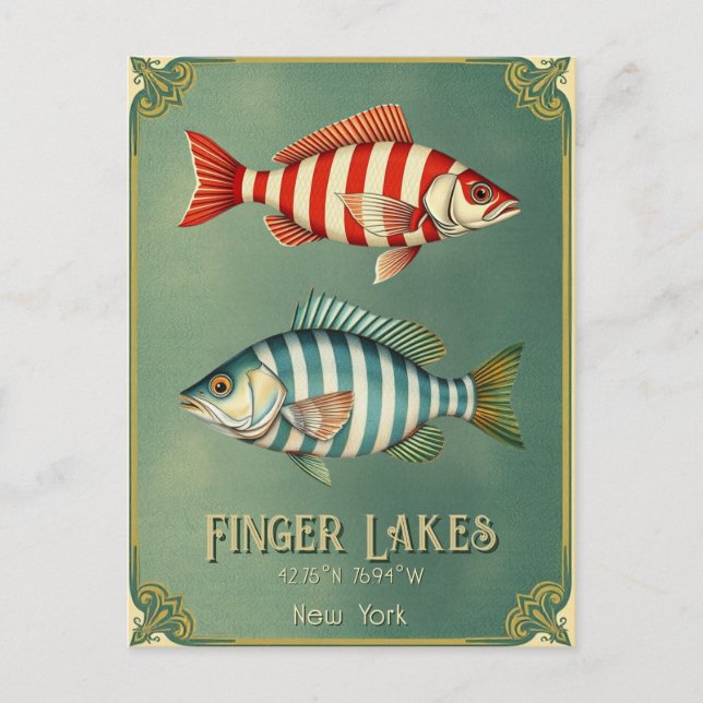 Finger Sjöar New York-vykort för nautisk fisk Vykort (Framsida)