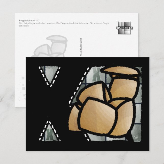 Fingeralphabet X Vykort (Fram/baksida)