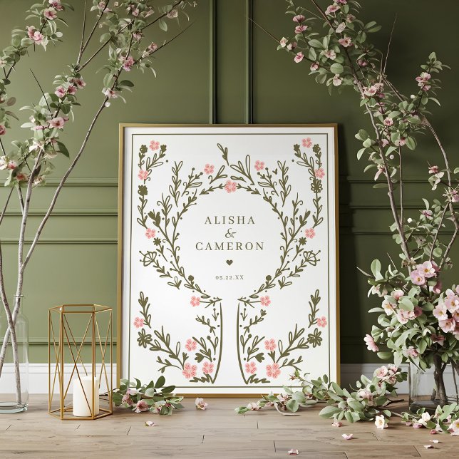 Fingeravtryck av Grönten Träd Bröllop Guest Bok Poster (Framed Green Fingerprint Tree Wedding Guest Book)