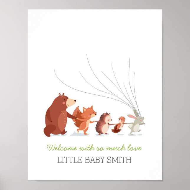 Fingeravtryck för baby shower-gästbok skogsdjur poster (Framsidan)