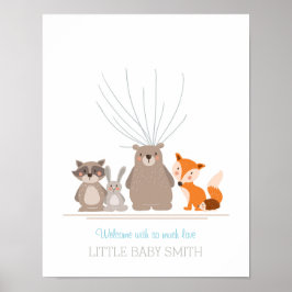 Fingeravtryck från babydusch, skogsblått poster