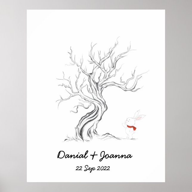 Fingeravtryck gästbok träd tumavtryck träd 2022 poster (Framsidan)