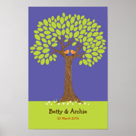 Fingeravtryck/Namnteckning Träd Bröllop (Mörk blåt Poster