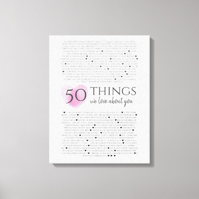 Fingeravtryck på hjärtats rosa av 50 skäl... kärle canvastryck (Framsida)