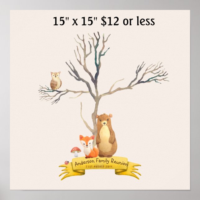 Fingeravtryck Träd Babykalaskväll SKOGSDjur Poster (Framsidan)