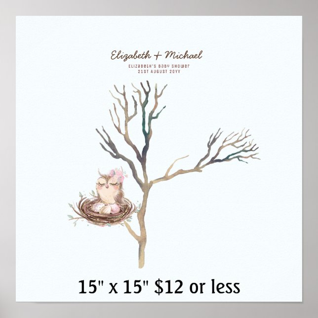 Fingeravtryck Träd Bebis Shower Vattenfärg Ugglor  Poster (Framsidan)