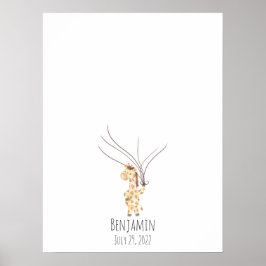 Fingeravtrycks-gästbok för baby-giraffer poster