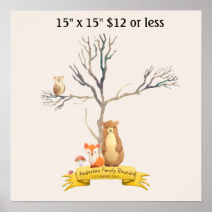 Fingeravtrycksträd Baby Shower SKOGSDJUR Poster