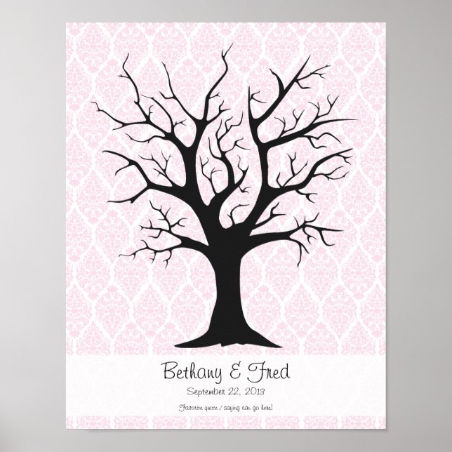 Fingeravtrycksträd C med Damaskus rosa1 - 11"x14" Poster (Framsidan)