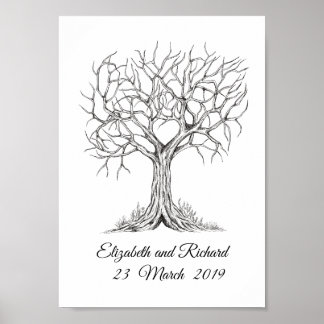 Fingeravtrycksträd, Gästbok, WeddingTree Heart Poster