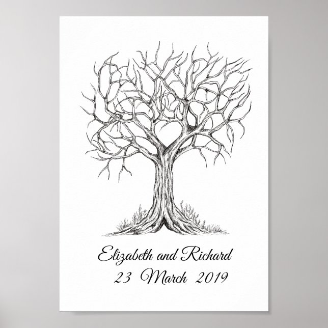 Fingeravtrycksträd, Gästbok, WeddingTree Heart Poster (Framsidan)