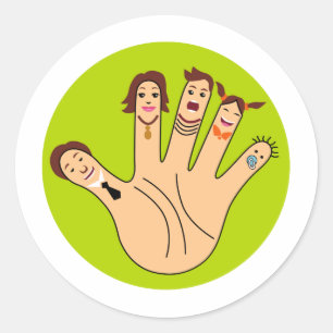 Fingerfamiljteckning Runt Klistermärke