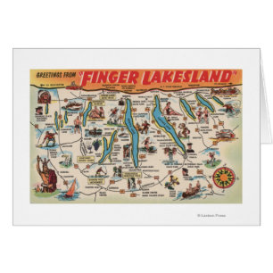 Fingerlakes New York - specificerad karta Hälsningskort